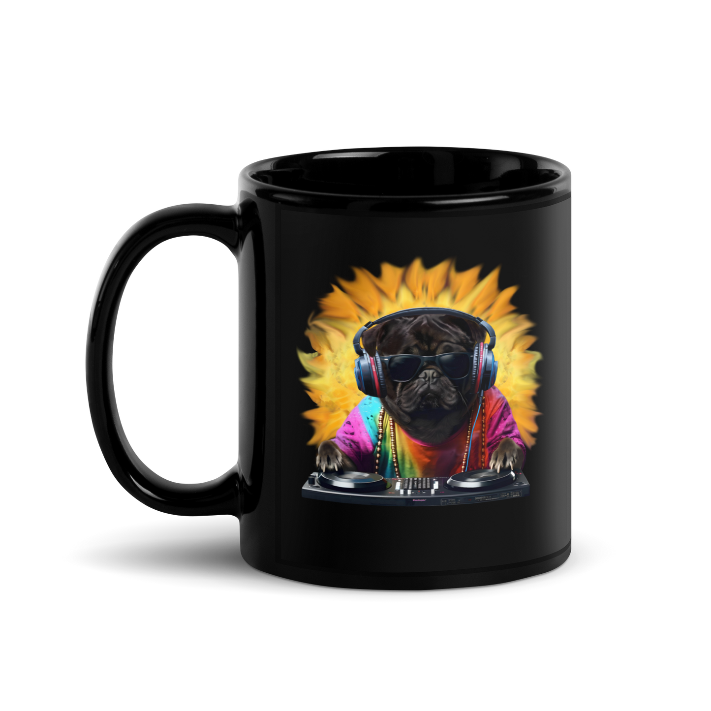 DJ Pug Black Mug