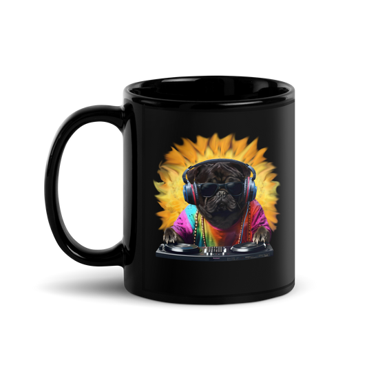 DJ Pug Black Mug