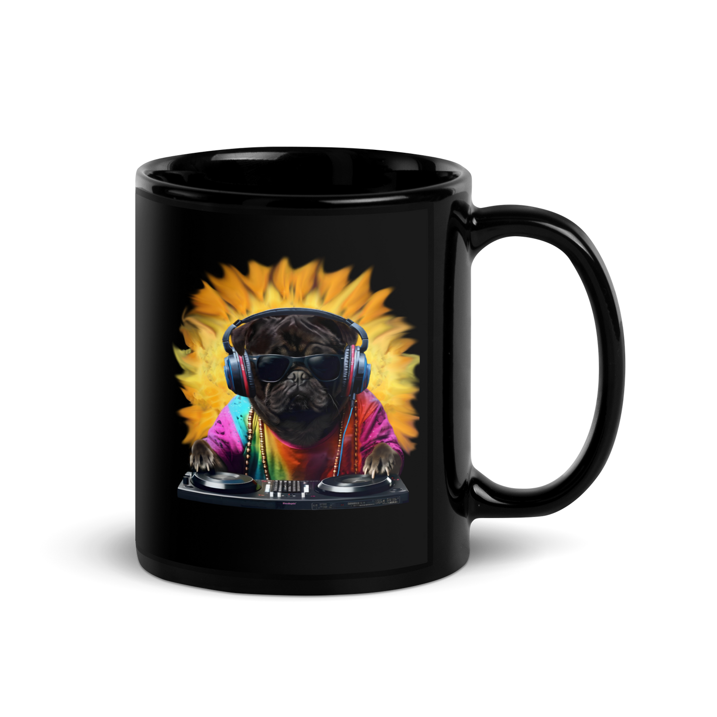 DJ Pug Black Mug