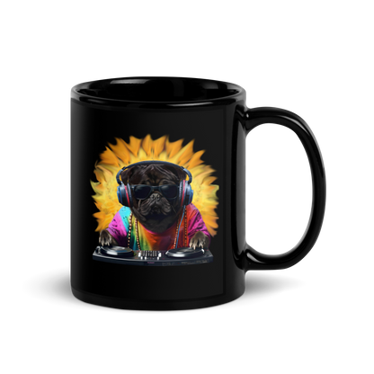 DJ Pug Black Mug